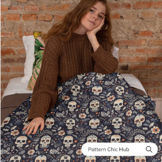 Whimsical Gothic Sugar Skull Moderner Vintag Fleecedecke