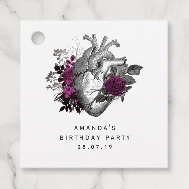 Whimsical Gothic Vintages Blumenherz Geschenkanhänger (Vorderseite)