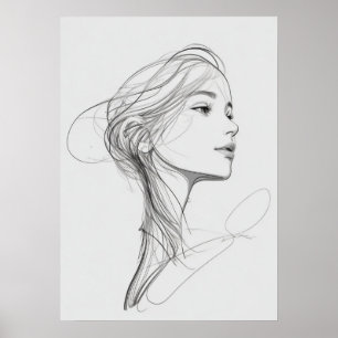 Whimsical Graceful Frauen Leiter Portrait Line Art Poster