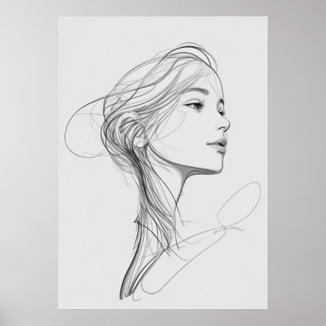 Whimsical Graceful Frauen Leiter Portrait Line Art Poster (Vorne)
