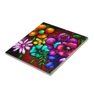 Whimsical Graffiti Style Blume Ladybug Fliese