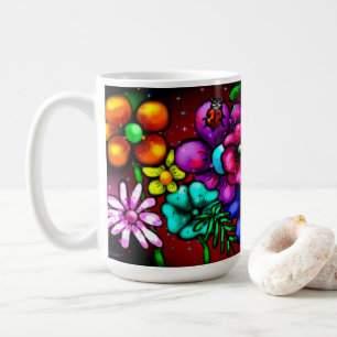 Whimsical Graffiti Style Blume Ladybug Kaffeetasse