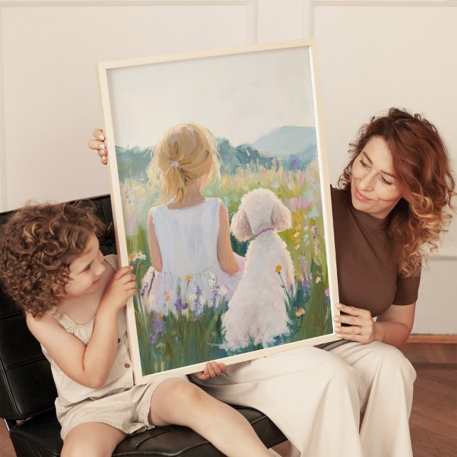 Whimsical Grand Millennium Girl and Dog Art Print Poster (Von Creator hochgeladen)