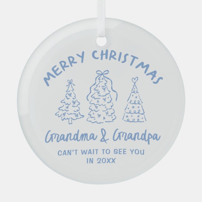 Whimsical Grandparents Pregnancy Announcement Ornament Aus Glas (Vorderseite)