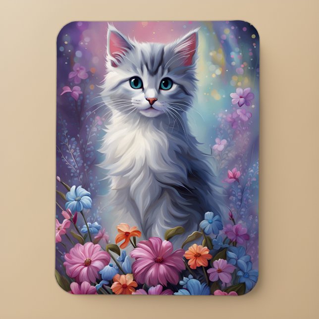 Whimsical Gray Cat in Magic Garden Kitten Magnet (🐾 Whimsy Meets Reality: Adorable Gray Kitten! 🌼)