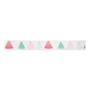 Whimsical Green and Pink Trees Weihnachten Satinband