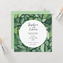 Whimsical Green Blätter Hochzeitsempfehlung Einladung