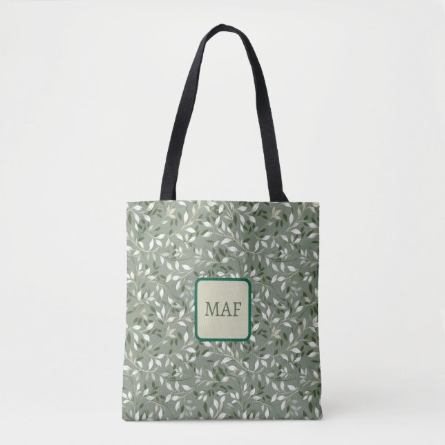 Whimsical Green Botanical Vines Monogram (Vorderseite)
