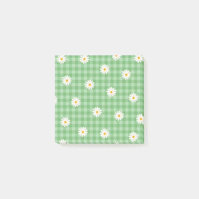 Whimsical Green Daisy Buffalo Kariert Retro Post-it Klebezettel (Vorderseite)
