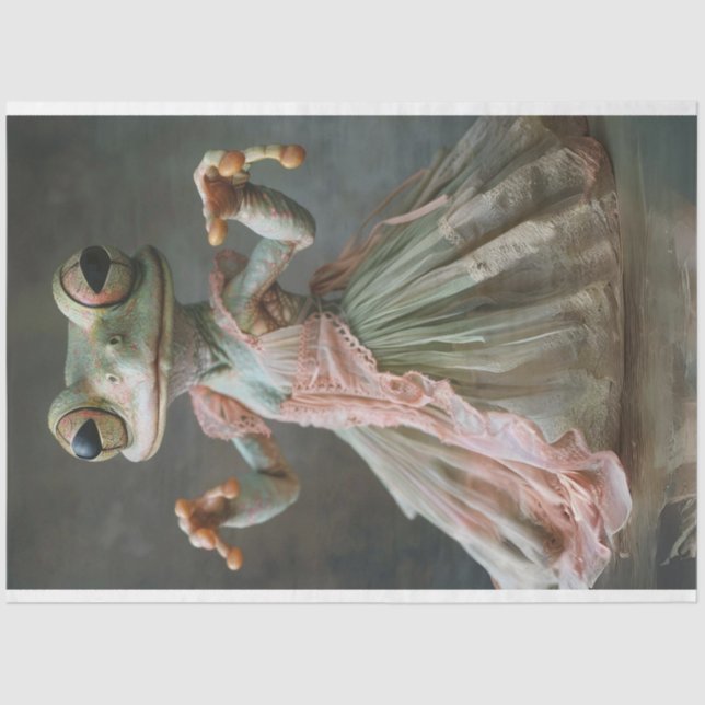 Whimsical Green Dancing Frosch in Tutu Decoupage Seidenpapier (Vorderseite)