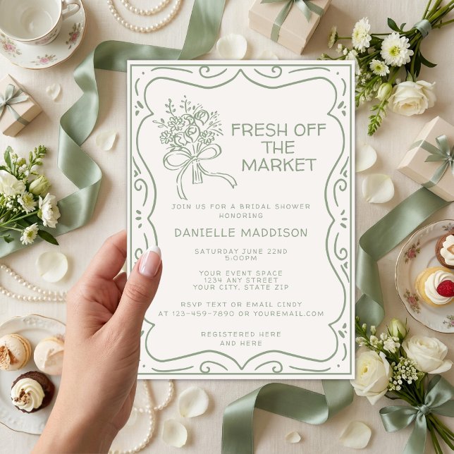 Whimsical Green Fresh Off The Market Bridal Shower Einladung (Von Creator hochgeladen)