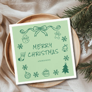 Whimsical Green Hand Drawn Scribble Weihnachten Serviette
