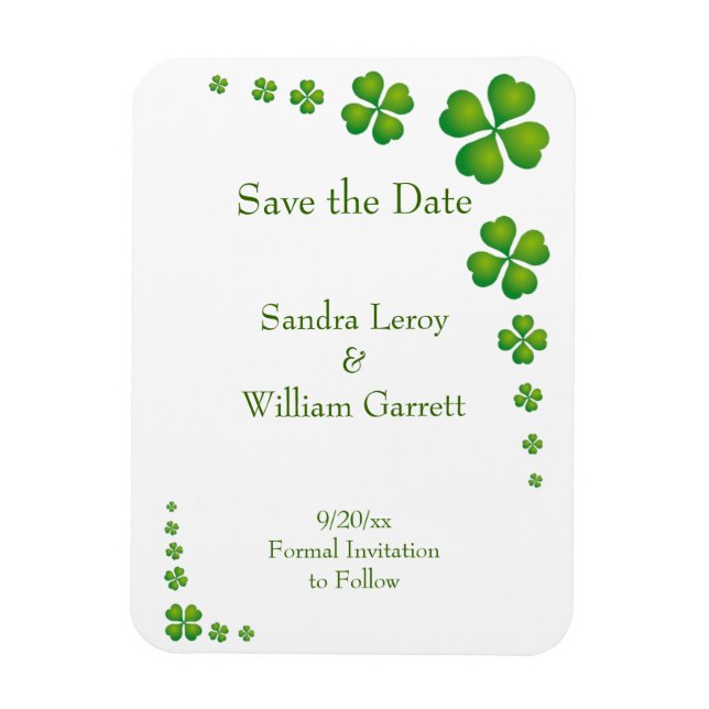 Whimsical Green Kleeblatt Save the Date Magnet (Vertikal)