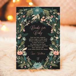 Whimsical Green Pink Floral Books Baby Dusche Begleitkarte