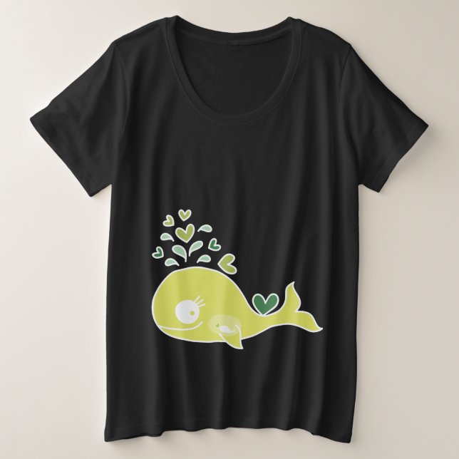 Whimsical Green Pregnant Mommy Whale mit Baby Große Größe T-Shirt (Design vorne)