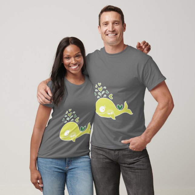 Whimsical Green Pregnant Whale mit zwei Babys T-Shirt (Unisex)