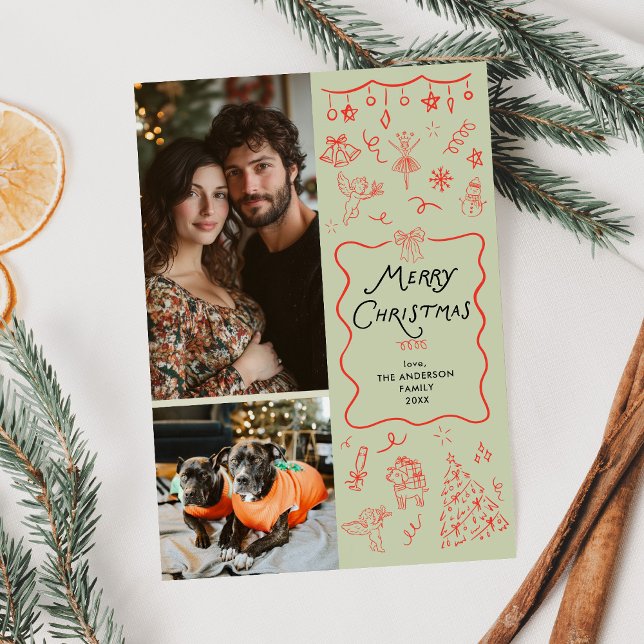 Whimsical Green Red Hand gezeichnet Weihnachten 2  (Von Creator hochgeladen)