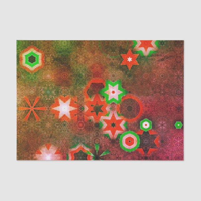 Whimsical Green Red Snowflake Mandala Starry Cool Seidenpapier (Vorderseite)