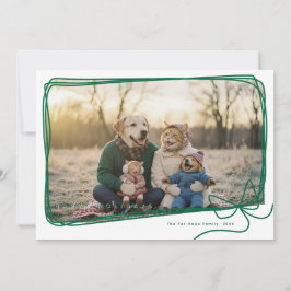Whimsical Green Ribbon Frame Holiday Photo Karte