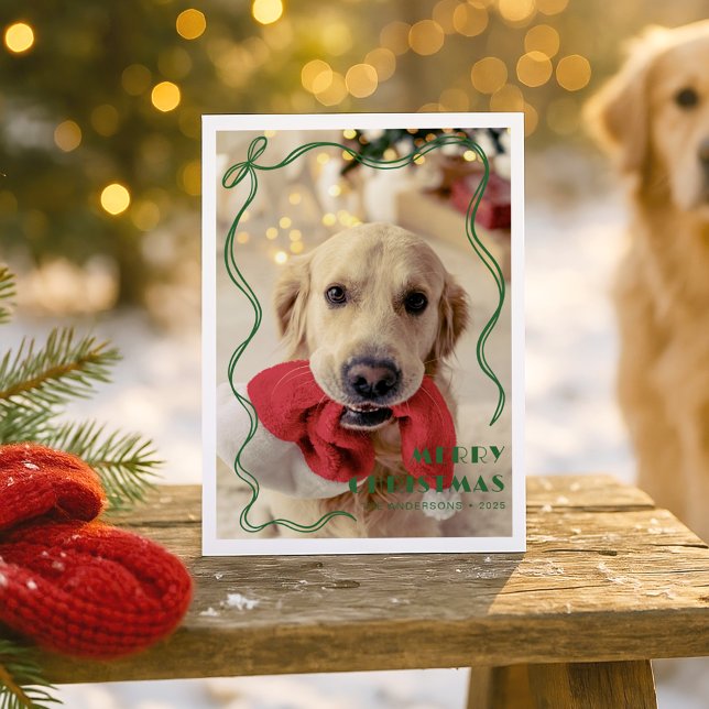 Whimsical Green Ribbon Pet Foto Frohe Weihnachten (Von Creator hochgeladen)