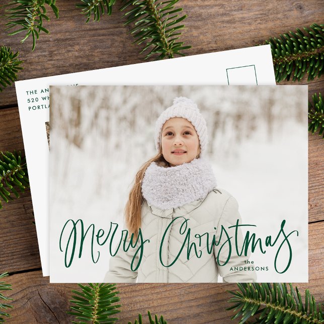 Whimsical Green Script Frohe Weihnachten 2 Foto (Von Creator hochgeladen)