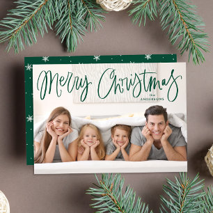 Whimsical Green Script Frohe Weihnachts-Foto Feiertagskarte