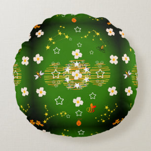Whimsical Green Star Blume Round Kissen
