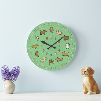 Whimsical Green Wall Clock for Dog Lovers Große Wanduhr