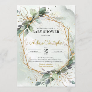 Whimsical Greenerfoliage Gold geometrische Baby Einladung