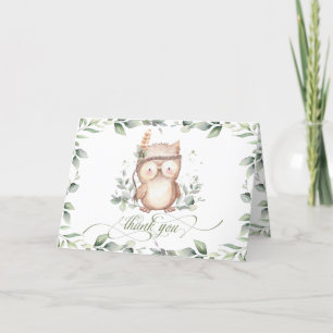 Whimsical Greenerity Tribal Owl Baby Shower Geburt Dankeskarte
