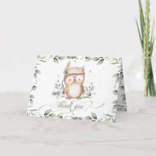 Whimsical Greenerity Tribal Owl Baby Shower Geburt Dankeskarte