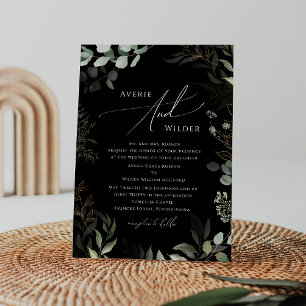 Whimsical Greenery Black Gold Traditionelle Hochze Einladung