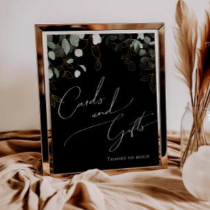 Whimsical Greenery Gold Black Cards and Gifts Sign Poster