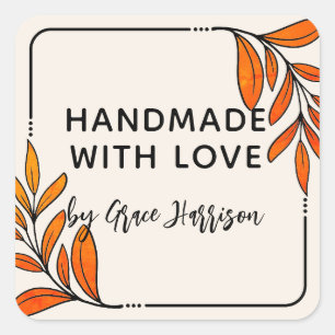 Whimsical Greenery handgefertigt mit Liebe Quadratischer Aufkleber