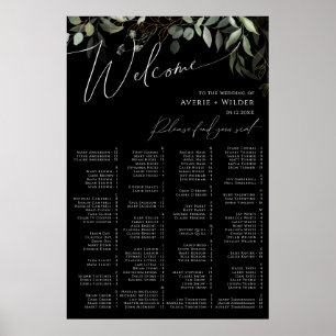 Whimsical Greenery   Schwarze Alphabetische Sitzpl Poster