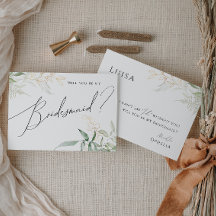 Whimsical Greenery und Gold Bridesmaid Card