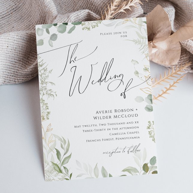 Whimsical Greenery und Gold die Hochzeit von Einladung (Von Creator hochgeladen)