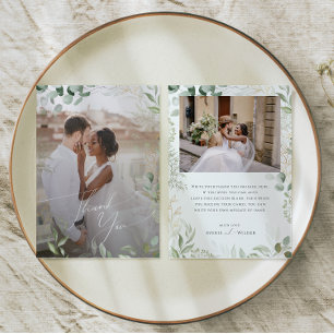 Whimsical Greenery und Gold Flat Verblendetes Foto Dankeskarte
