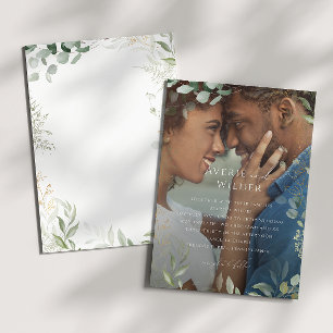 Whimsical Greenery und Gold Foto Frame Wedding Einladung