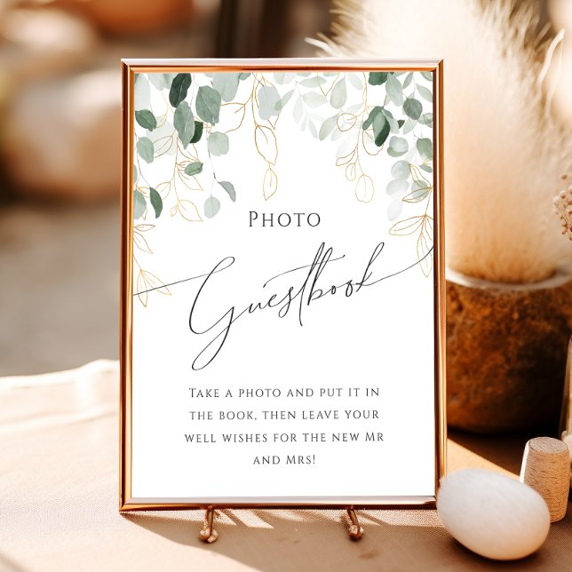 Whimsical Greenery und Gold Foto Guest Book Sign Poster (Von Creator hochgeladen)