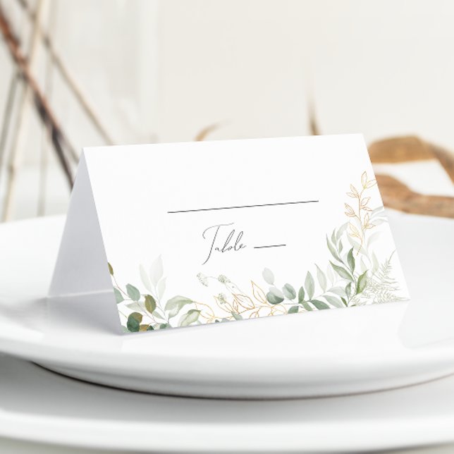 Whimsical Greenery und Gold | Gedeckte Hochzeit Platzkarte (Von Creator hochgeladen)