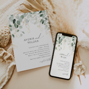 Whimsical Greenery und Gold Hochzeit Einladung
