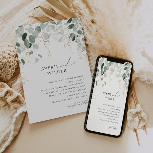 Whimsical Greenery und Gold Hochzeit Einladung (Von Creator hochgeladen)