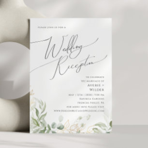 Whimsical Greenery und Gold   Hochzeitsempfang Einladung