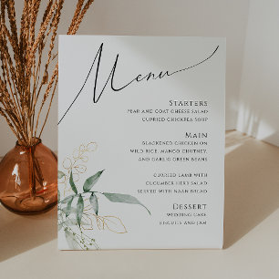 Whimsical Greenery und Gold   Hochzeitsmenü Sockelschild