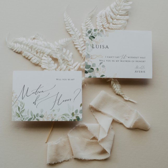 Whimsical Greenery und Gold | Matron of Honor Card Einladung (Von Creator hochgeladen)