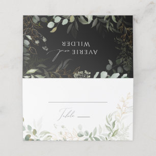 Whimsical Greenery und Gold Schwarz/Weiß geklapp Platzkarte