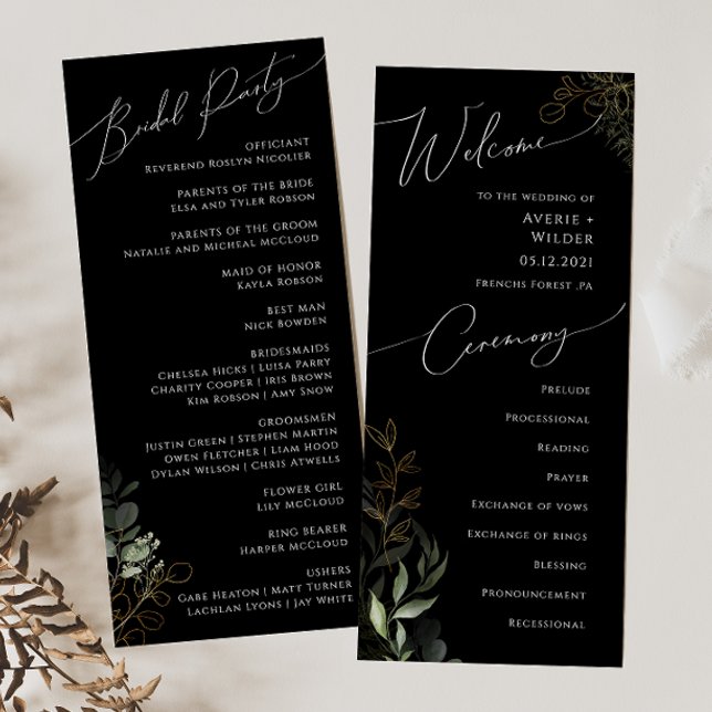 Whimsical Greenery und Gold | Schwarze Hochzeit Programm (Von Creator hochgeladen)