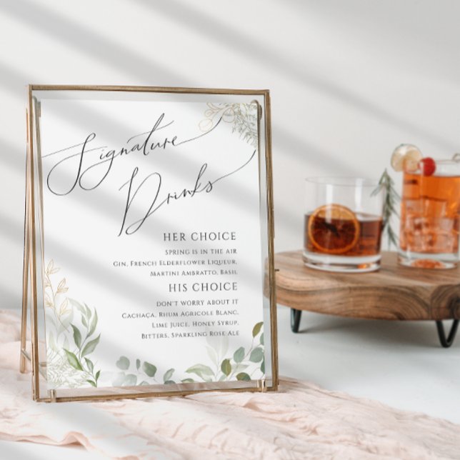 Whimsical Greenery und Gold Signature Drinks unter Poster (Von Creator hochgeladen)