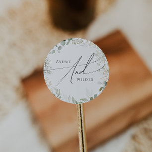 Whimsical Greenery und Gold Wedding Umschlag Aufkl Runder Aufkleber